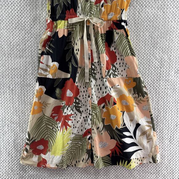 Ann Taylor Shirt Dress Womens 8 Beige Red Button Front Crew Cap Sleeve Belt - Picture 4 of 13